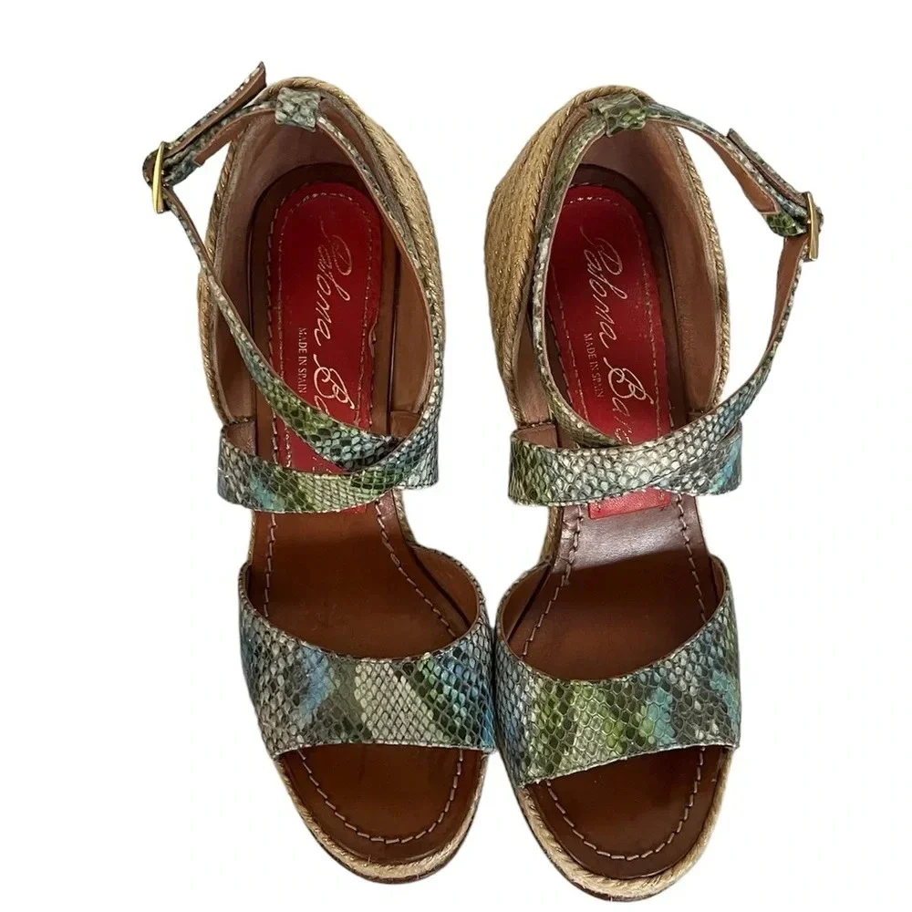 Paloma‎ Barcelo Snakeskin 4” Funky Shape Espadrille Wedge Strap Sandals size 10